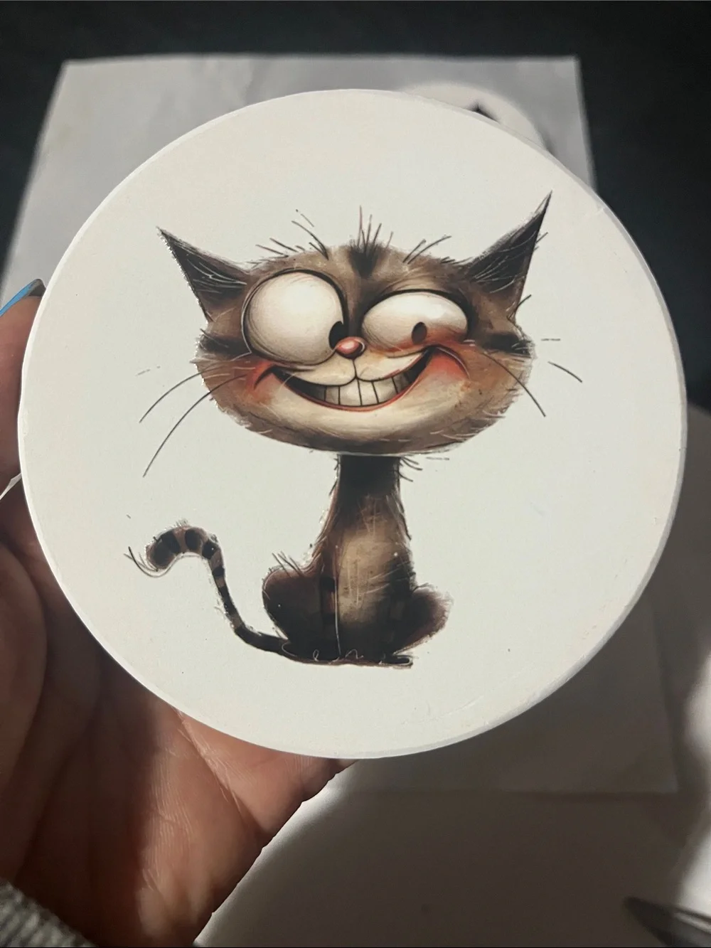 Whimsical Cat Coaster Set - White Cat Art (Set of 4)